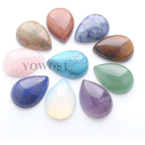 Mixed 10Pcs Natural Stone Cabochon Teardrop Shape 18x25mm No Hole Beads For Jewelry Finding Aventurine Agates Lapis Opal QBU318