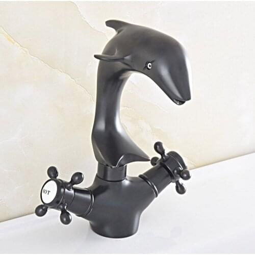 Kitchen Faucets Oil Rubbed Bronze Dolphin Shape Bathroom Sink Faucet Double Cross Handle Bath Basin Mixer Tap Nsf847