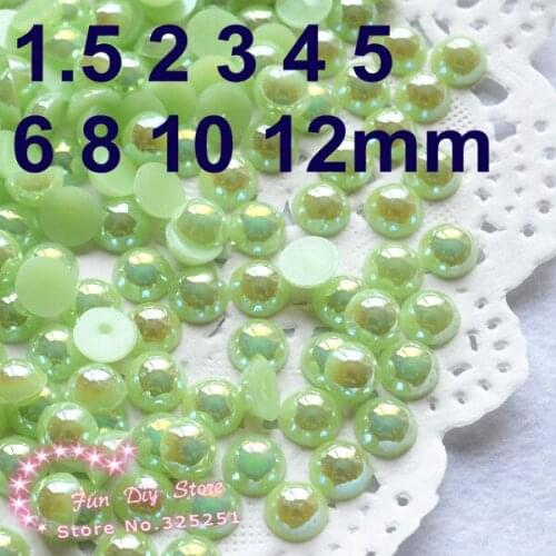 Resin AB light green flatback round pearl 1.5-12mm 10000-200pcs/lot flat back half pearl