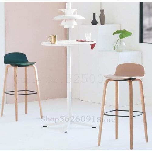 Modern Simple Bar Chair Solid Wood Creative Backrest Chair Household High Stand Nordic Fashion Front Desk Bar Chair