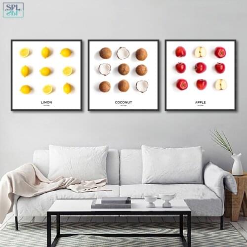 SPLSPL Lemon Apple Coconut Fruit Food Wall Picture Frameless Canvas Art Print Poster Painting for Kitchen Room Home Decor