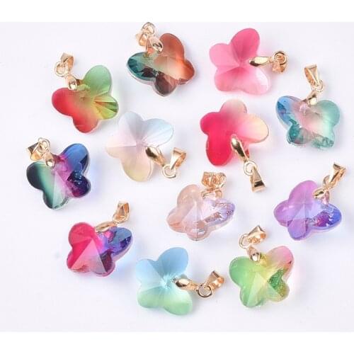 20pcs Mixed Color Rainbow Color Glass Pendants Charms with Brass Finding for Jewelry Making DIY Necklace Earring Star Flower