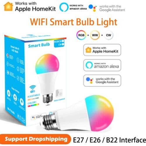 9W WiFi Smart Light Lamp E27/E26/B22 RGB+CW Light Dimmable LED Lamp Colorful Changing Bulb Works With Alexa Google Home HomeKit
