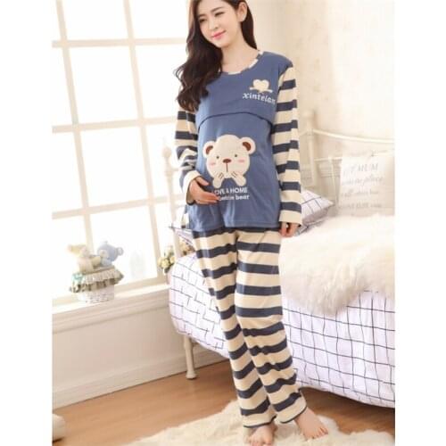 Maternity Breastfeeding Pajamas Sets Cotton Spring Nursing Pajamas For Pregnancy Women Long Sleeve Maternity Sleepwear D0005