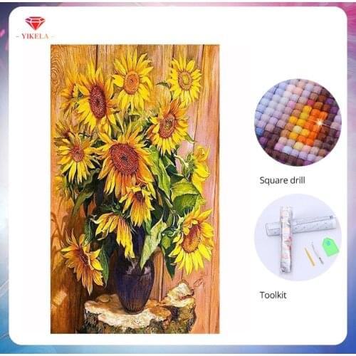 YIKELA DIY Full Square Drill Diamond Embroidery Cross Stitch Sunflowers Diamond Painting 5D Mosaic Wall Painting Wall Sticker