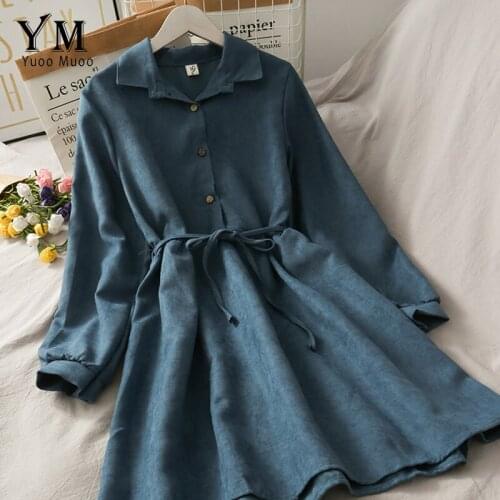 YuooMuoo Shirt Dress 2020 Autumn Casual Dress Fashion Office Lady Solid A-line Dress for Women Sashes Tunic Ladies Vestido Femme