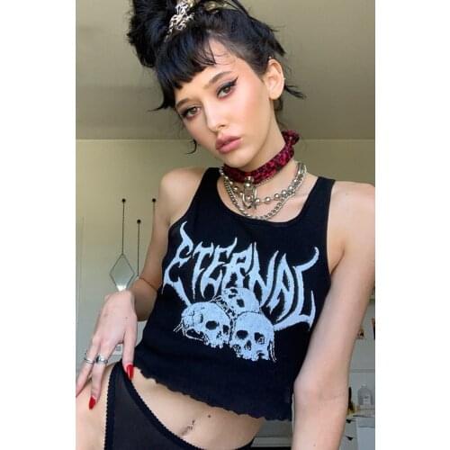 Female clothing Short Sleeve Skull gothic clothing Cotton Y2k Tops short sleeve Sexy fairy grunge Slim Cropped T Shirt Crop Top