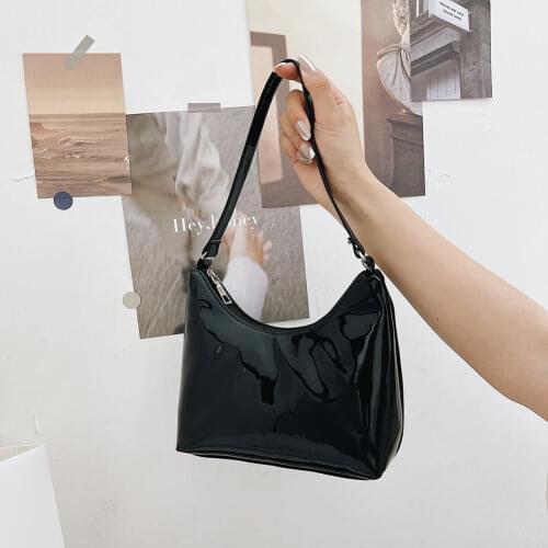 Women Patent Bag PU Leather Hobos Underarm Fashion Solid Color Fashion Small Handbags Small Shoulder Girl Ladies Bag