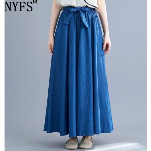 NYFS 2021 New Spring Summer Vintage Woman Chiffon skirt Solid Long Skirts Vintage Bow tie Bohemia Skirts