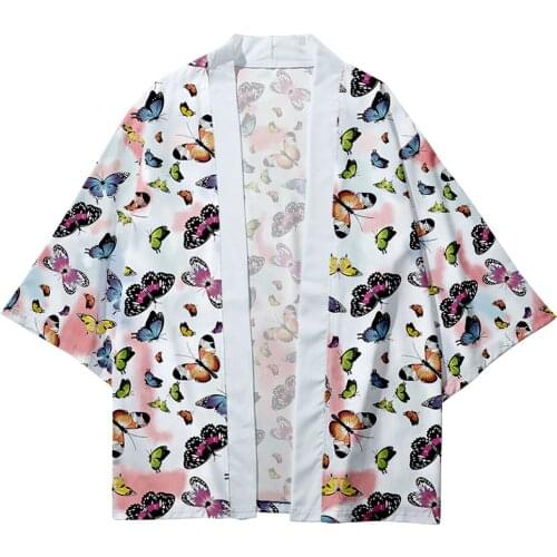Plus Size 6XL 5XL 4XL Blue Butterfly Print Loose Japanese Cardigan Women Men Harajuku Kimono Cosplay Tops Blouse Yukata Clothing
