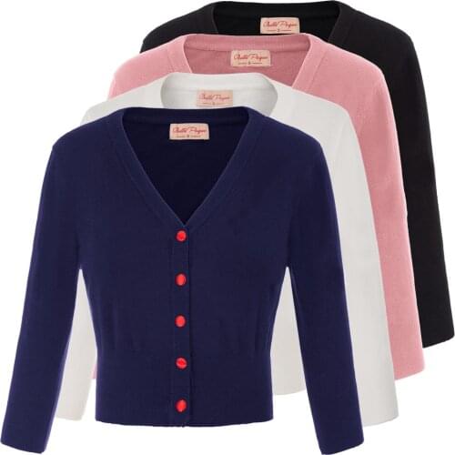 Belle Poque Womens Shrug 3/4 Sleeve V-Neck Contrast Button Knitwear Knitting Coat Cardigan Tops Solid Soft Comfortable Autumn