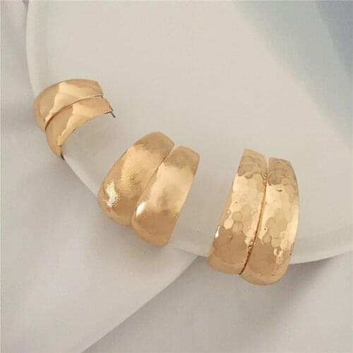 Bohemia Gold Color Plating Textured Wide 3 Pairs Pack Hoop Earrings For Women Girl Elegant Gorgeous Casual Jewelry Accessory