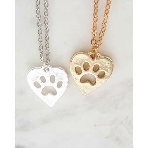 10PCS Cute Puppy Bear Cat Dog Heart Paw Necklace Palm Print Necklace Animal Pet Love Memorial Paw Mark Print Chain Necklaces