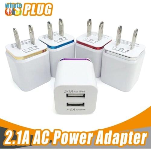 200pcs Colorful 2A+1A EU/US Plug AC Power Adapter Home Trave Wall 2 port dual USB Charger For iPhone 4 5 6 plus 7 8 Charging