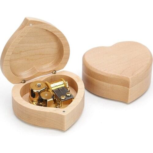 Handmade Wooden Music Box Heart-Shaped Sky City Girl Creative 2021 New Year Christmas Holiday Birthday Gift