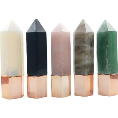 Natural Gemstones Hexagon Prism Perfume Bottle Jewelry Rose quartz Obsidian Chakra Crystal Opal Perfume Vial Jewelry For Women