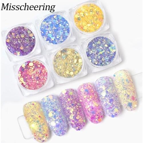 6Colors Photochromic Nail Sequins Light/Sunlight Sensitive Color Changing Nail Glitter Flakes Powder UV Gel Nail Art Decorations