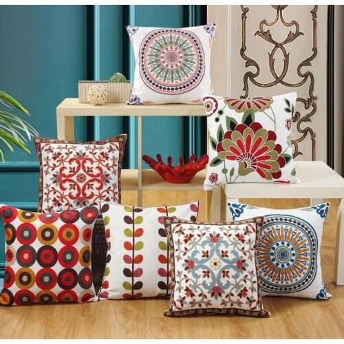 Floral Embroidery Cotton Cushion Cover Tree Leaf Decorative Cushions for Sofa Throw Pillows 45x45cm Pillowcases Home Decor