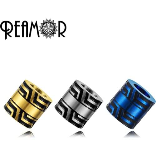 REAMOR 5pcs/lot Plating Black Blue Gold Beads 316l Stainless Steel Big Hole Colorful Round Bracelet Beads For Jewelry Making