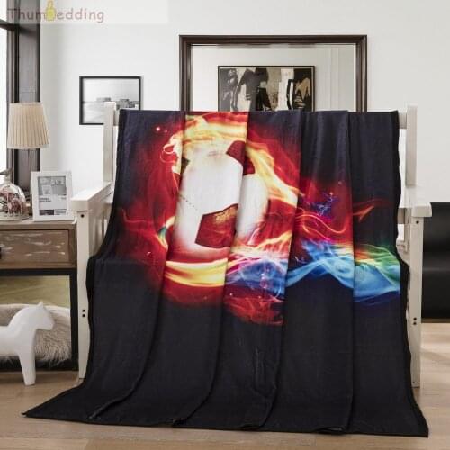 Thumbedding Football Flannel Blankets for 3D Firing Sport Black Throw Blanket Comfortable Material Soft Touching Bedspread