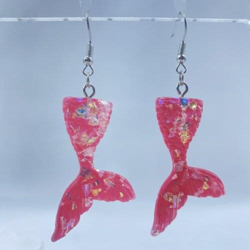 New Earrings Mermaid Ji Thin Face Earrings Colorful Sequins Fishtail Earrings Net Red Ear Clips