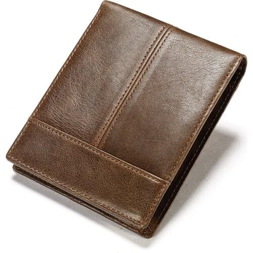 Mens Retro Leather Wallet Thin Slim Small Genuine Leather Wallets OL Business Anti-theft Credit Card Blocking Wallet Male