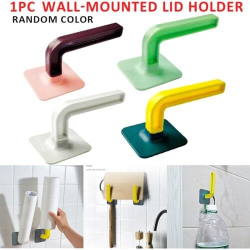1pc Pan Pot Cover Rack Wall-Mounted Lid Holder Punch-Free Storage Rack Paper Hanger Kitchen Organizer