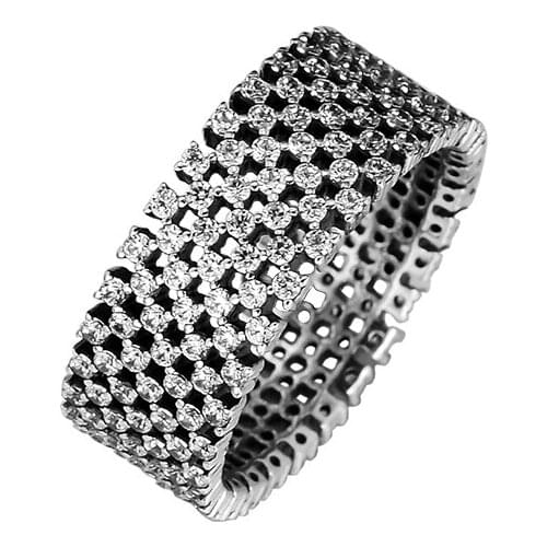 100% Authentic S925 Sterling Silver Heraldic Check Ring, Clear CZ Rings for Women Girls Elegant Fine Jewelry Wholesale