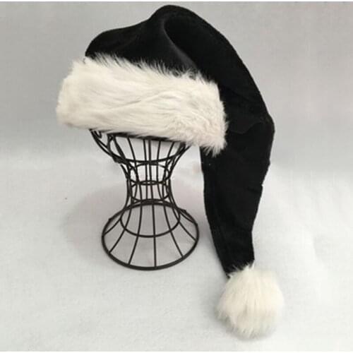 2020 New 75Cm Adult Black Plush Long Christmas Hat Xmas Costume Pompom Santa Claus Cap Festival Party Props Gifts