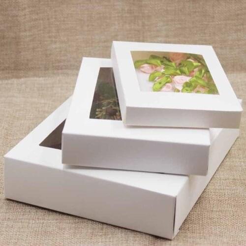 5pcs DIY White Box with Window Paper Gift Box Cake Packaging for Wedding Home Party Muffin Packaging Christmas Gifts