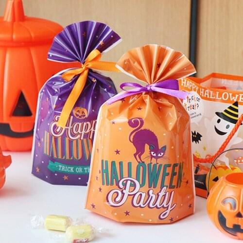50pcs Halloween Cookie Bags Pumpkin Castle Bat Cat Candy Gift Bags for Halloween Party Cookie Biscuit Gift Favors Packaging Bag