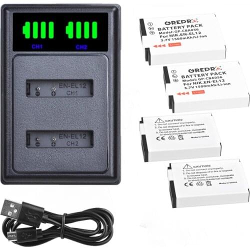 1500mAh EN-EL12 EN EL12 Battery and Charger Set for Nikon Coolpix S8000 S9300 S9000 S9900 S9500 AW110 AW120 S9100 S8200 S8100