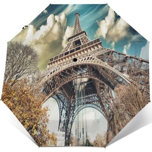 Automatic Umbrella Wonderful Street View Of Paris Eiffel Tower And Winter Vegetation three-fold umbrella women men rain umbrella