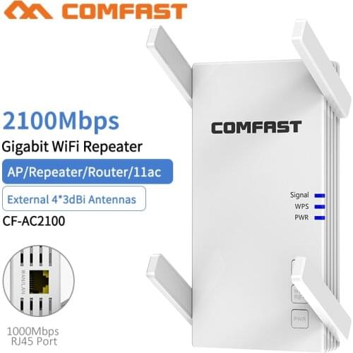 AC2100 Wireless Repeater Router 2.4G / 5G Dual Frequency Gigabit Wifi Extender Long Coverage External Wi-fi Signal Amplifier