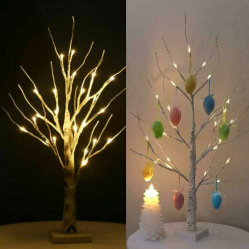 Brand New 60cm LED Birch Tree Warm Light Pre Lit Twig Battery Desktop Tabletop Easter Egg 36Pcs Party Decor Accessories