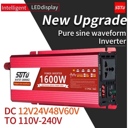 Universal Inverter DC12V24V48V60V to 110V-240V 50/60HZ LCD Screen Inverter 1600W/2200W/3000W Pure Sine Waveform Power Converter