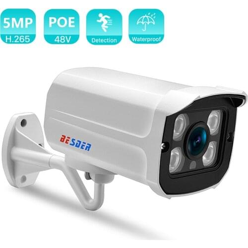 BESDER H.265 HD 5MP 2MP Security IP Camera 48V PoE Array LED Up to 25m IR Night Vision Street Camera P2P CCTV Surveillance