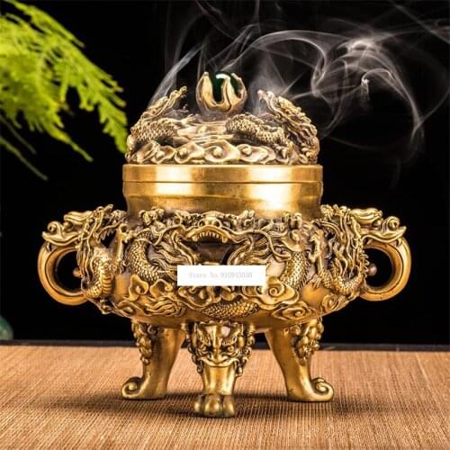 Classical Pure Copper Antique Incense Burner Copper Incense Burner Three Feet Sandalwood Furnace Home Indoor Aroma Furnace