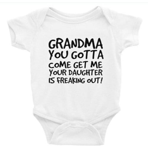 Infant Boys And Girls Summer Fashion Simple Casual Short-sleeved Grandma Printed Romper Triangle Romper Childrens Clothing