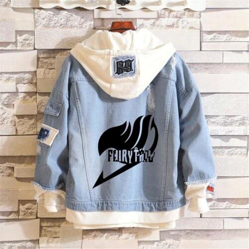 Fairy Tail Cosplay Hoodies Costume Men Women Denim Jacket Coat Fake Two Pieces Sweatshirt