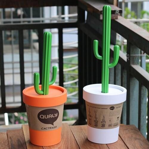 Creative fashion cactus trash can plastic compressible small paper basket home office trash can WF9171140