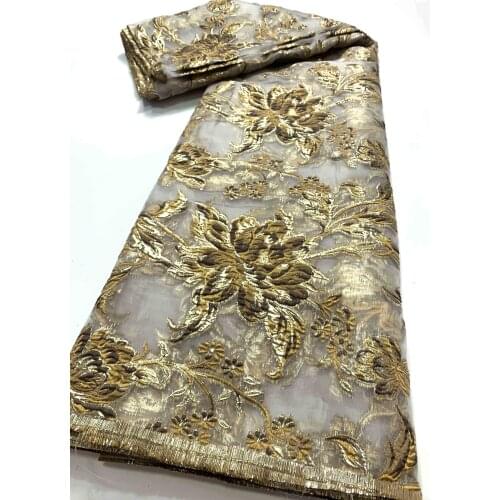 Latest Gold African Lace Fabric 2021 High Quality Lace Fabric for Wedding Dress JK4765 Nigerian Brocade Jacquard Fabric 5 Yards