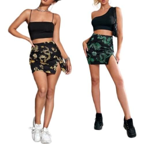 Summer Skirt Women Fashion Dragon Printed Skirt Stylish High Waist Split Skirt for Ladies Female