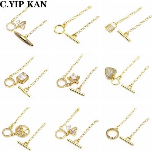 Brassy gold-plated zircon OT clasp necklaces connect clasp circular fastener bracelet with connecting clasp pendant