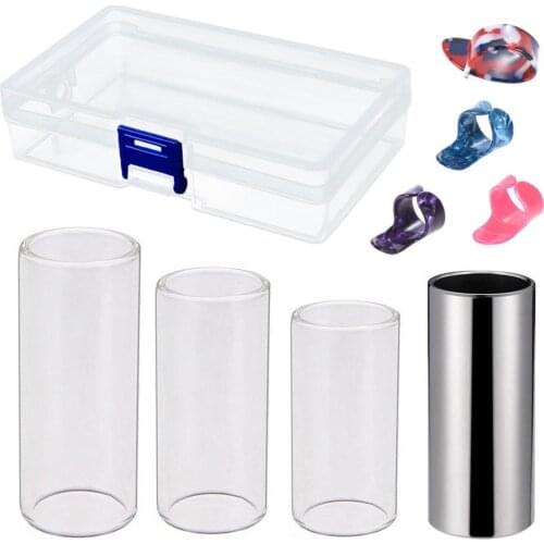 Metal Glass Guitar Slider Tube Finger Sleeve Celluloid Picks Accessories Set
