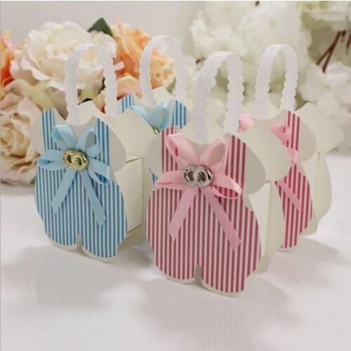Boy and Girl Cute Baby Candy Box with Handle Baby Shower Candy Box Gift Packaging Box Blue and Pink Christening Box