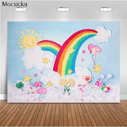 Mocsicka Baby Shower Background Cloud Rainbow Decoration Style Newborn Baby Photo Background Photography Studio