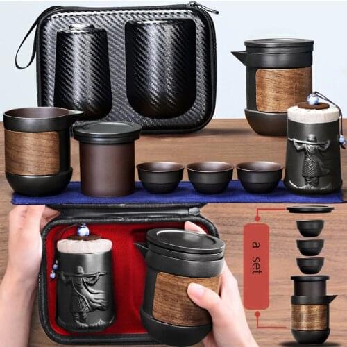 Yixing Purple sand tea set black/red ceramic kung fu Teapot gaiwan Purple sand teapot teacup tea ceremony Travel Portable Teaset