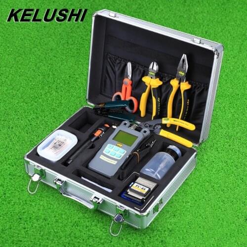 KELUSHI 24 In 1 FTTH Fiber Optic Tool Kit FC-6S Fiber Cleaver 10mW Visual Fault Locator Optical Power Meter Stripping Tool Test