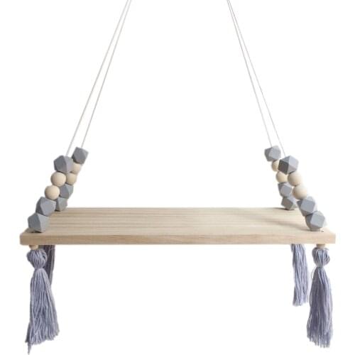 Wall Floating Shelf With Rope Wood Hanging Shelf Swing Shelf For Home Kids Room Office